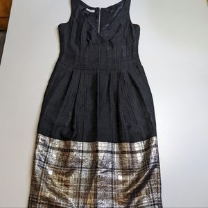 Dries Van Noten Cotton Linen Dress Black Gold 36 Small